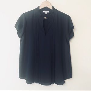 Calvin Klein Black Pleated Ruffle V Neck Top Sz M